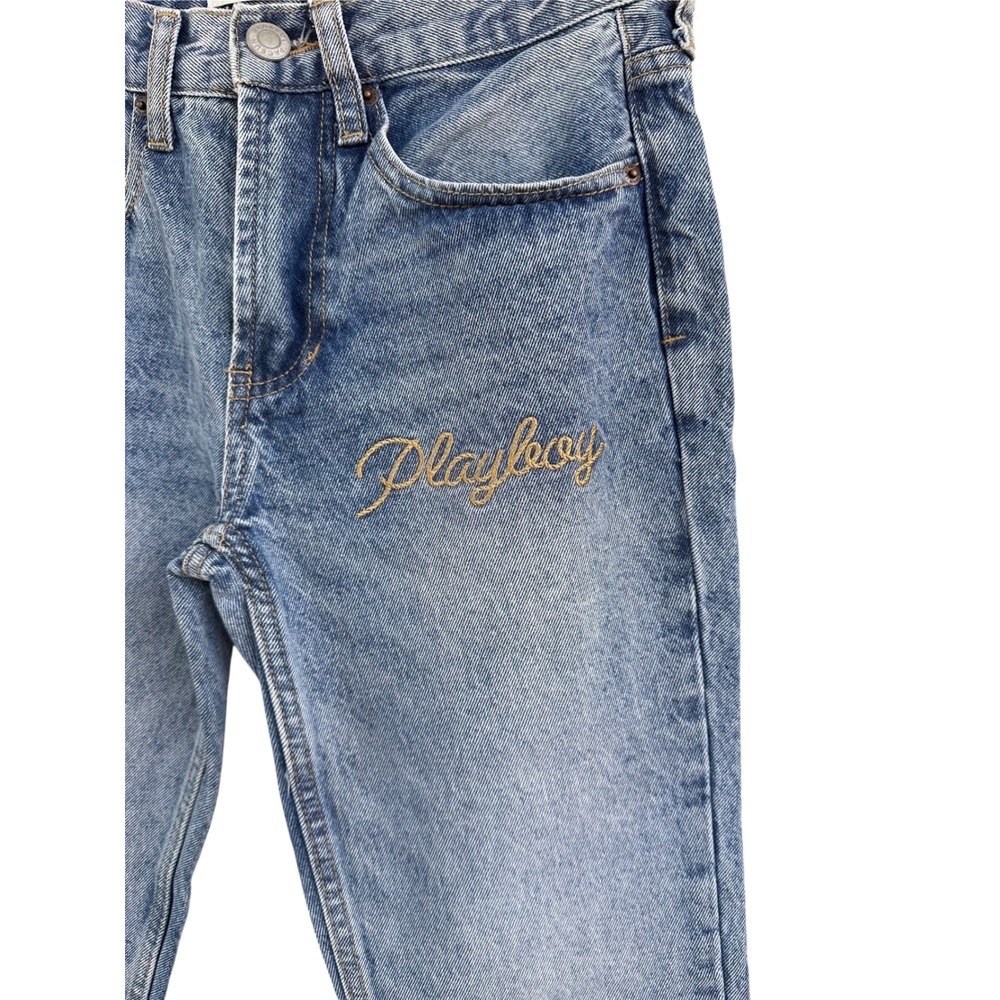Playboy by PacSun Mens Slim Taper Rigid Jeans Medium Wash Blue 28x30 Embroidered - Picture 4 of 11